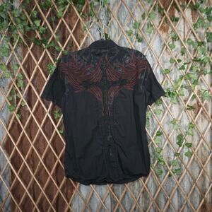 Medium - Vintage Y2K roar button up grunge embroider t-shirt